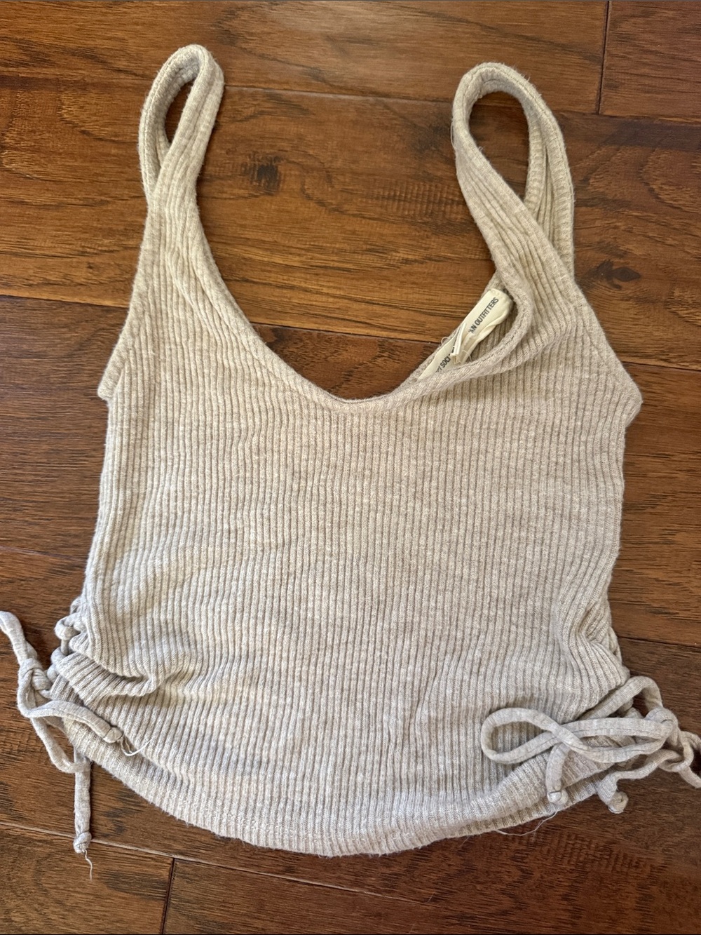 Urban Outfitters Beige Ribbed Tank with Side Ties - Picture 1 of 3
